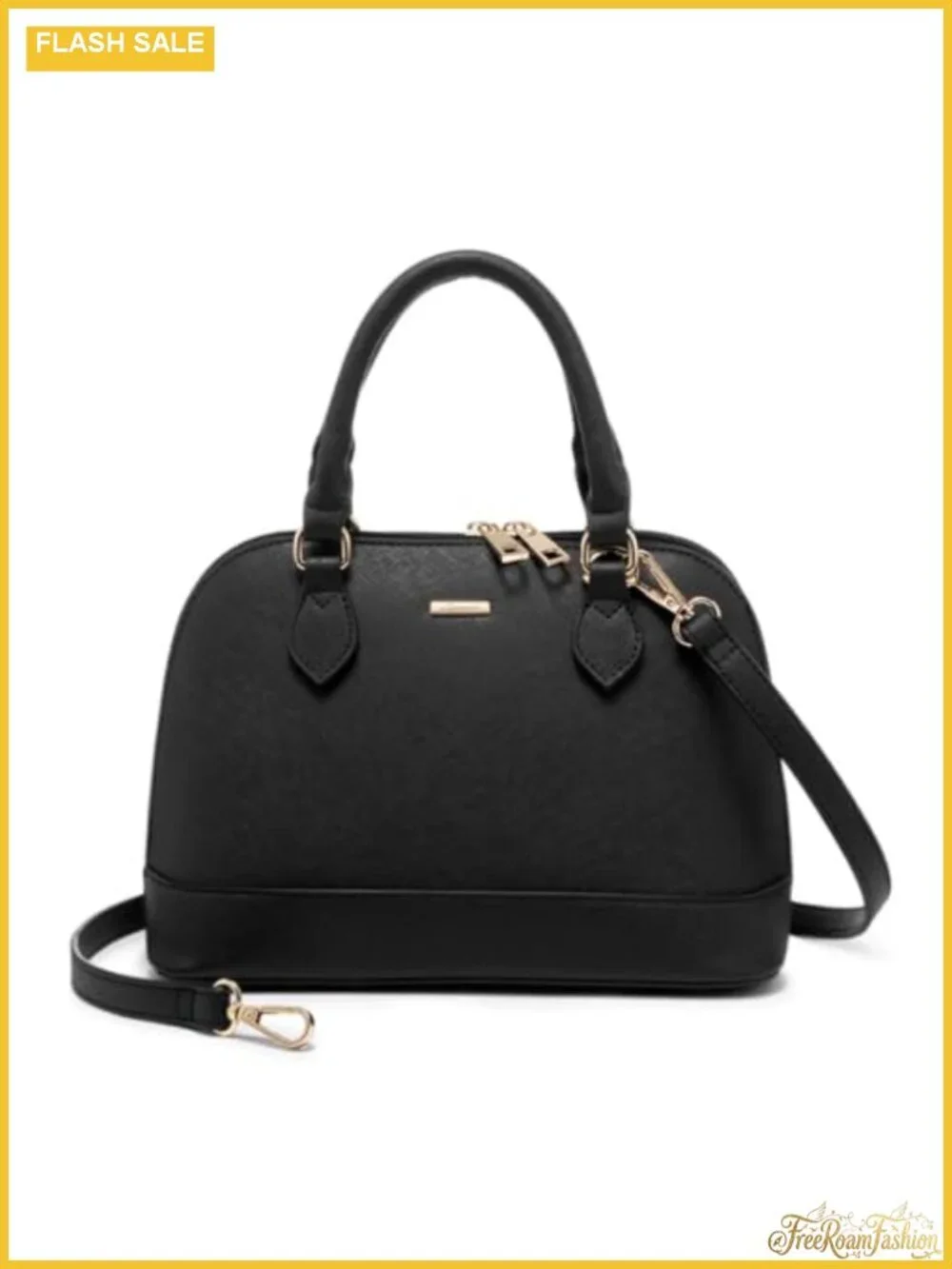 Faux Leather Satchel Handbag Double Zip Crossbody Dome Purse
